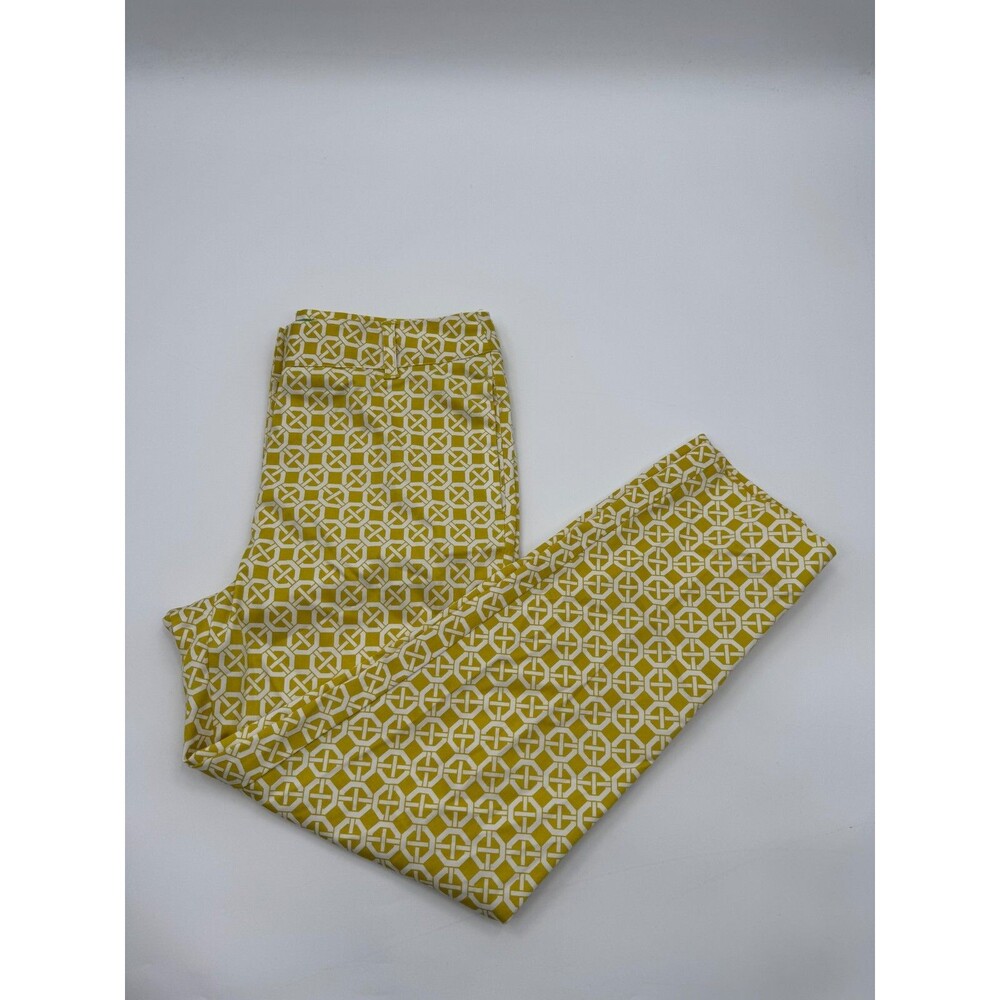Island Republic Cropped Pants Women's 10 Yellow Geometric High Rise Flat Front
